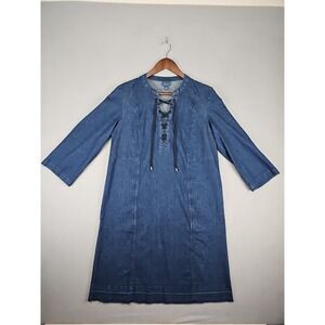 J. Jill Blue Denim Lace Up Raw Hem A-line Tunic Dress Size Small